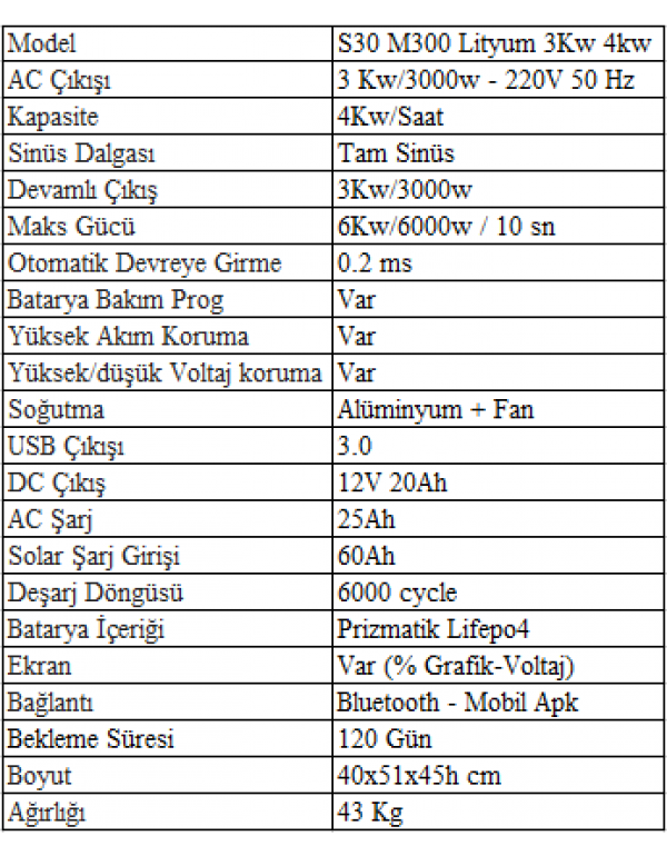 Sessiz S30 M300 Lityum 3Kw 3.8kw