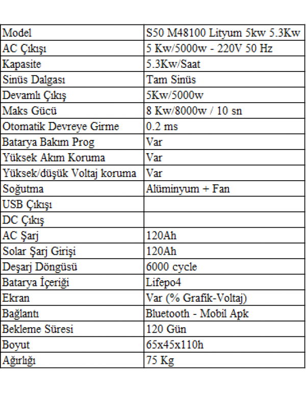 Sessiz S50 M48100 Lityum 5Kw/5.3kw EKO