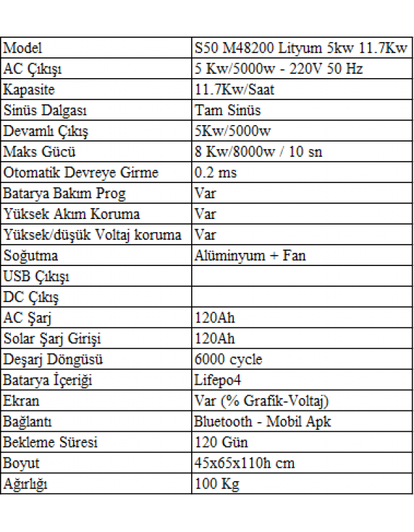 Sessiz S50 M48200 Lityum 5Kw/11.7kw EKO
