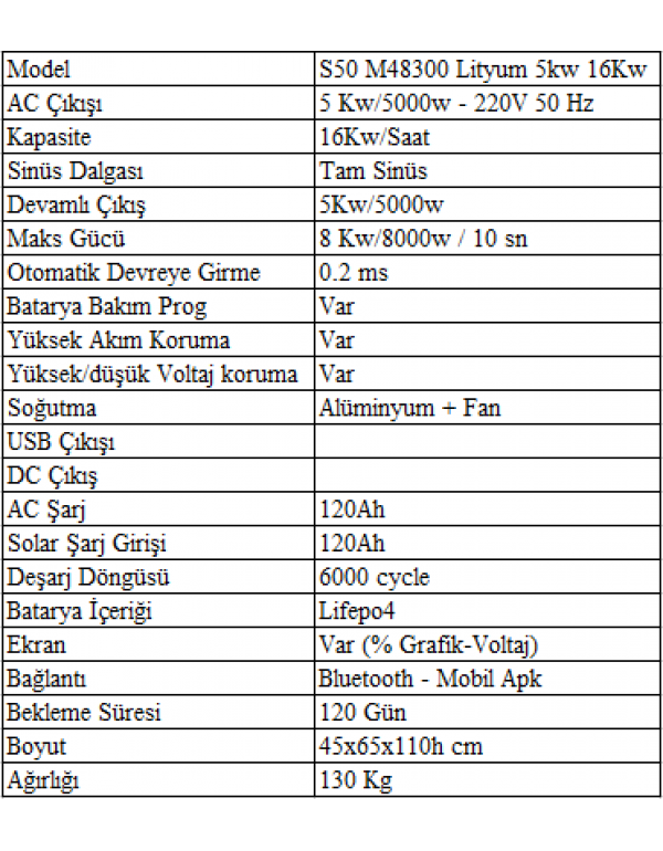 Sessiz S50 M48300 Lityum 5Kw/16kw EKO