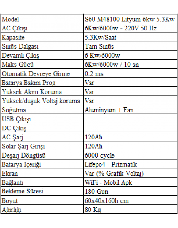 Sessiz S60 M48100 Lityum 6kw/5.3kw