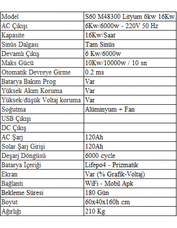 Sessiz S60 M48300 Lityum 6Kw/16kw
