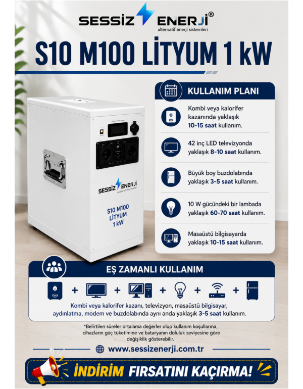 Sessiz S10 M100 Lityum 1kw 1.2kw